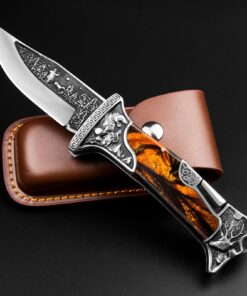 NedFoss TIGER-ROAR Zweihandmesser, sicheres Geschenk für Outdoor-Liebhaber mit 10cm Klappmesser und Gürtelclip NedFoss T