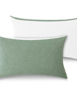 ATsense Grüne Kissenbezüge 40x80 2er Set, 100% Gewaschene Baumwolle mit Leinen Textur, ÖkoTex Zertifiziert für Allergike
