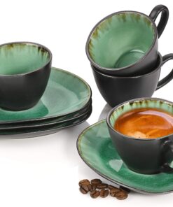 Sänger PREMIUM COLLECTION Espressotassen Set Palm Beach, 8-teilig, Steingut, 80 ml Fassungsvermögen, Modernes Design, Un