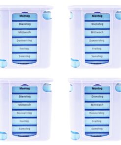 KAMACA 4er Pack Medikamentendosierer für 4 Personen mit 28 Tagen und 4 FachproTag, ideal für Pillenbox und Tablettenorga