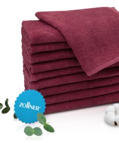 ZOLLNER Gästehandtücher 10er Set 30x50 cm – saugstark & weich, OEKO-TEX Hotelqualität, weinrot mit Aufhänger, waschbar b