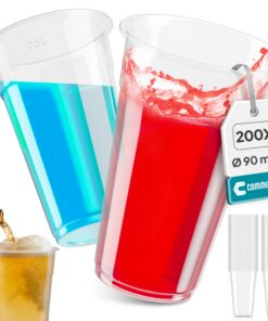Commerline 0,5 L Transparent Plastikbecher für Party | 200 Stück Trinkbecher aus PP | Wasserschankbecher Kunststoff Bech
