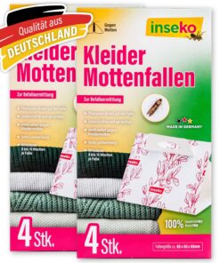 Inseko 8 × Kleidermottenfallen - Insektilibersetzungsfrei und geruchlos - Deutsche Produktion (8 Stück) I Kleidermotten