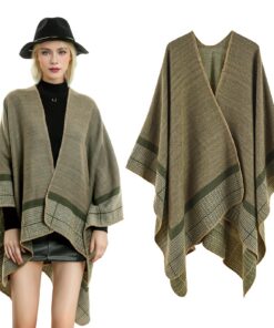 PORFOYO Damen Poncho - Winddichte Warme Reversible Strick Cape für Winter Geschenke (Grün)