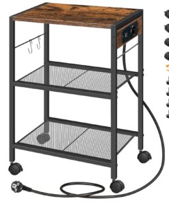 HOOBRO Druckerständer Vintagebraun Schwarz EBF22CPS01 für Heimbüro mit Ladestation und Rollenfüßen