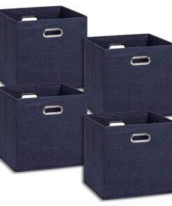 Storanda 4er Set Aufbewahrungsbox Breite Griffe Stabil & Faltbar Dunkelblau für Zuhause & Kinderzimmer