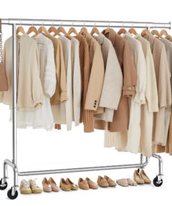 SONGMICS Kleiderschrank auf Rollen - hochbelastbar, ausziehbare Kleiderstange, zur Platzspargierung in kleinen Raumen, 1