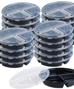 Rosenstein & Söhne Bento-Lunchbox: 20er-Set Lebensmittel-Boxen für Meal-Prepping mit 3 Fächern und Deckeln - Rund, 900 m