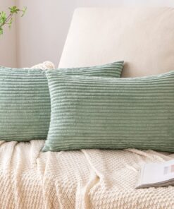EMEMA Hellgrün Kordsamt Kissenbezüge 40x60 cm Dekorative Weiche für Sofa Wohnzimmer Schlafzimmer 2er Set