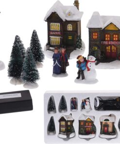 Spetebo Weihnachtsdorf mit LED Beleuchtung - Winterdorf beleuchtet und Batterie betrieben - Ideal für Weihnachtsfeierlic