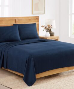 Signature Dobby Stripe Navy 4-teiliges California-King-Bettwäsche-Set für Familienväter im Schlafzimmer mit Oeko-TEX Zer