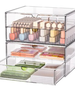 Große Kosmetik Organizer 2er-Set mit 4 Breiten Schubladen | Acryl mit Anti-Rutsch-Pads & GRS-zertifiziert für Schminktis