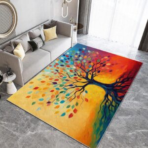 Generisch Teppich Wohnzimmer Bunt Ölgemälde Lebensbaum 3D Pflegeleicht Generisch Teppich Wohnzimmer 80 x 150 cm Kurzflor