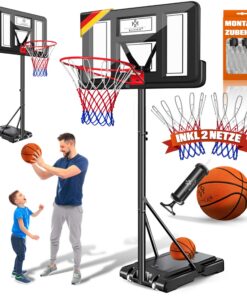 Kesser® Basketballkorb Outdoor | Höhenverstellbar 230-305 cm für Erwachsene & Kinder | 2x Netz & Pumpe inklusive