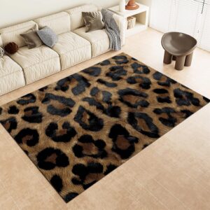 Waschbare Tigerdruck Teppich 120x170 cm, Weiche Braun für Wohnzimmer und Schlafzimmer, rutschfest und Flauschig