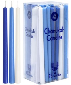 Ner Mitzvahblaue und weiße Chanukkah Kerzen - Lange Tropffreie Menora Kerzen - Paraffinwachs in Premium-Qualität - 45 Ke
