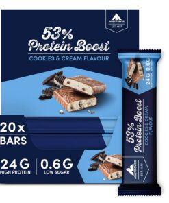 Multipower 53% Protein Boost - Hochwertiges Eiweiß für Athleten -Cookies & Cream Flavour, 20 x 45g Riegel - 24g Eiweiß u