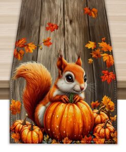 Herbstmuster Tischläufer Ahornblätter Kürbisse EichhörncheMaschinenwaschbar Wohnzimmer Erntedank Gartenparty 33x180cm
