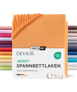 Devior Jersey Spannbettlaken Orange - 100x200cm, 100% Baumwolle, Anti-Statischer, atmungsaktuell, Einlaufschutz, OEKO-TE