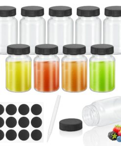 Zum Befüllen: 10 Stück Kleine Glasflaschen 60 ml mit Deckel, Stift und Etiketten für Ingwer, Saft, Öle und Likör