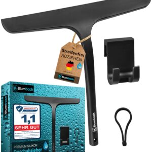BLUMBACH® Schwarz Duschabzieher, Edelstahl-Silikon Abzieher 28 cm breit, Duschwand Wischer für Fensterabzug, Duschabzieh