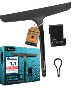 BLUMBACH® Schwarz Duschabzieher, Edelstahl-Silikon Abzieher 28 cm breit, Duschwand Wischer für Fensterabzug, Duschabzieh