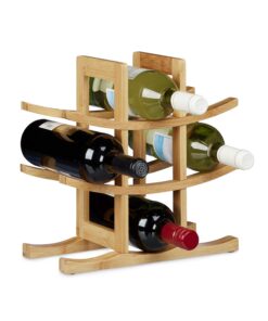 Relaxdays Weinregal aus Bambus für 9 Flaschen mit originelsem Design und freistehendem Einbau, 1|5 x 30 x 30 cm, natur