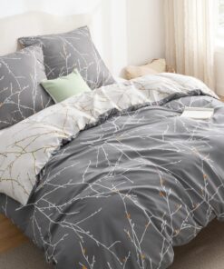 BEDSURE Bettwäsche 155x220 3teilig Bettbezug - Grau Zweige für Einzelbett OEKO-TEX