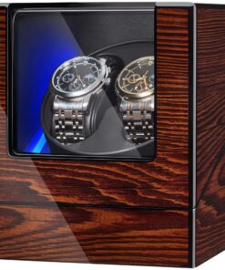 BEWISHOME Automatik Uhrenbeweger mit LED-Beleuchtung für Sammler im Wohnzimmer, 4 Modi und leiser Holzmotor ESYQ02Y