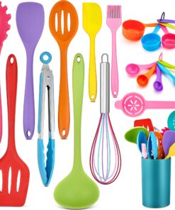 HaWare Küchenhelfer, Hitzebeständig Kochutensilien Set für Kochen und Backen - Spülmashinenfest, Antihaft, 21 Stück Bunt