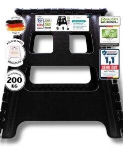 Alason Tritthocker Klappbar 39cm Belastbar 200kg – Platzsparend mit Haken & Tasche für Küche & Bad