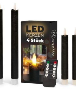 Sparset LED Stabkerzen mit Timer für Indoor - ECHTWACHS 18cm+23cm - 6 Stunden Lichtdauer - 4 Stück Set - SCHWARZ