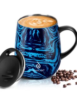 Ideeus doppelwandiger Kaffeebecher mit vakuumisolerter Edelstahlwanze und blauer Druckmotiv für Outdoor-Verbraucher (470