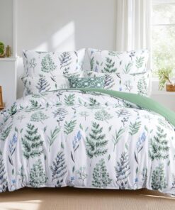 Oeko-Tex Mikrofaser Bettwäsche 155x220cm Grüne Blumen Blümchen Weich Bügelfrei 2 Teile Set Reißverschluss