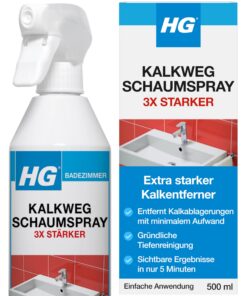 HG Kalkentferner-Schaumspray Super Stark, effektiv gegen Kalk an Armaturen & Duschköpfen - 500 ml HG Kalkentferner-Sch