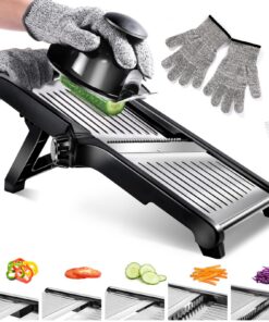 Masthome 5-in-1 Verstellbar Edelstahl Mandoline Gemüsehobel mit Schnittschutz Handschuh & Bürste