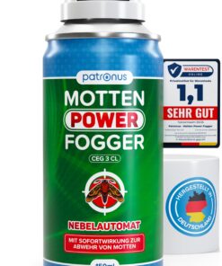Patronus Motten Power Fogger - effektiver Vernebler mit maximalem Sofortschutz - für Haus und Wäschrack - 150ml - deutsc