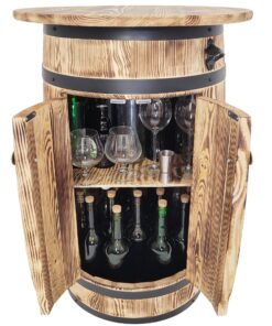 Weco Holzbar Fass mit Regalen und Türen zur Aufbewahrung von Alkohol decorativ, Bar-Schrank mit großer Ablagefläche für