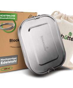 Blockhütte Premium Edelstahl Lunchbox 1400ml Auslaufsicher mit Trennwänden & Austauschdichtung für Kinder Erwachsene