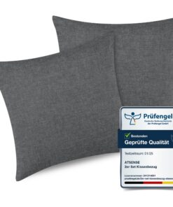 ATsense 2er Set Kissenbezug 100% Gewaschene Baumwolle - Weich und Nicht Lleicht Verformbar für Dunkelgrau Kopfkissenbezu