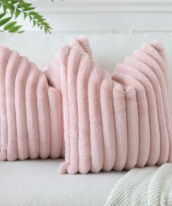 Soleebee Plümeliches Samt Kissenbezug 2er Set Lederrosa (60x60cm) für Sofa und Schlafzimmer