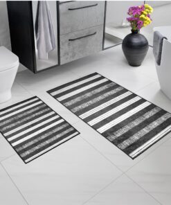 Bosdela rutschfeste 2-teiliges Badematten Set – Weich & Komfortabel – Ideal für Badezimmer & Toilette Barcode Design Bo
