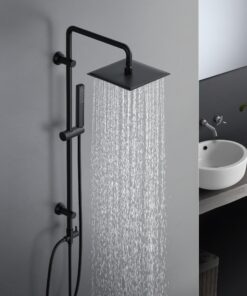 Görbach Regendusche Duschsystem ohne Armatur, Edelstahl Duschset, Schwarz für moderne Badezimmer mit 92cm Duschstange