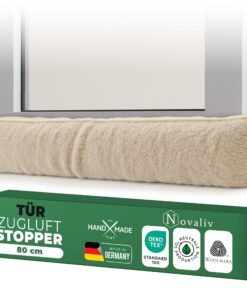 Zugluftstopper für Türen – stoppt Zugluft & Kälte, dämpft Lärm/Staub/Licht, rutscharm, ohne Bohren | 80cm Natur Schurwol