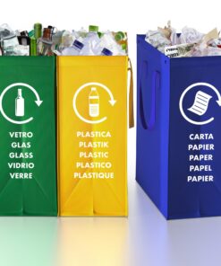 Mülltrennsystem 3fach für Papier, Plastik und Glas - Recyclingtaschen für Haus und Garten - Pfandflaschen Sammelbehälter