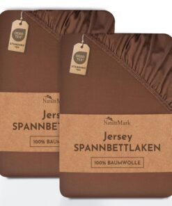 NatureMark Jersey-Spannbettlaken – 2er-Pack, 100% Baumwolle (Öko‑Tex Standard 100), 140 x 200–160 x 200 cm, Schoko Braun