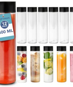 HEFTMAN PET-Saftflaschen mit Deckel, lebensmittelecht, 12er Pack für Smoothie To Go