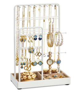 SONGMICS Schmuckständer, Metallrahmen, Weiß JJS021W01 - Geschenkidee für Weihnachten, Schmuckaufbewahrung mit Samttablet