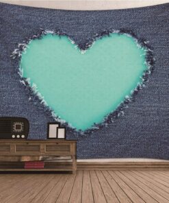 CEVAN Vintage Industrial Wandbehang Herzform Blau 260x240cm für Wand & Decke