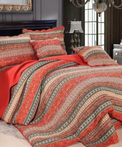 Lanqinglv Indisch Boho Rot Tagesdecke 230x250cm 3 Teilig 100% Baumwolle Schlafzimmer Überwurf mit Vintage Kissenbezügen